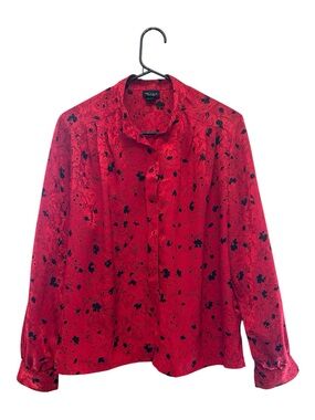 Vintage 90s/Y2K Nicola Petites Red Button-Down Floral Print Blouse Size 12P